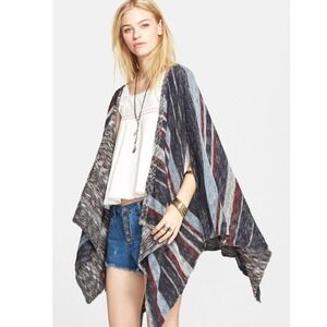 Free People The Big Trail Poncho Cardigan Sz M Stripe Slouchy Vest Boho Festival